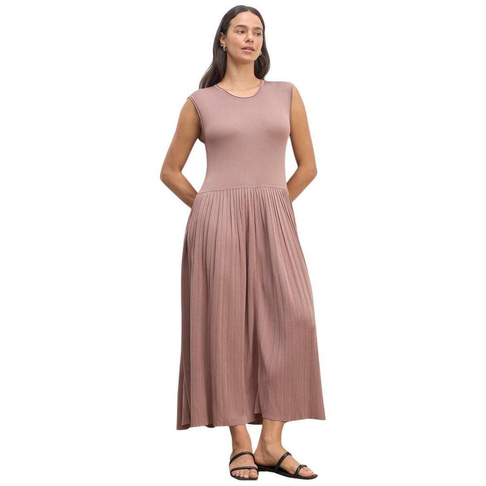 Everlane Dress L Dusty Rose Knit Dropwaist Sleeveless Maxi Midi Pleated